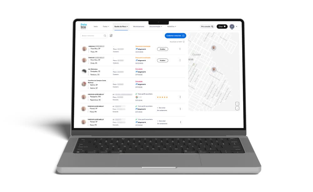 Mockup da plataforma Fretebras